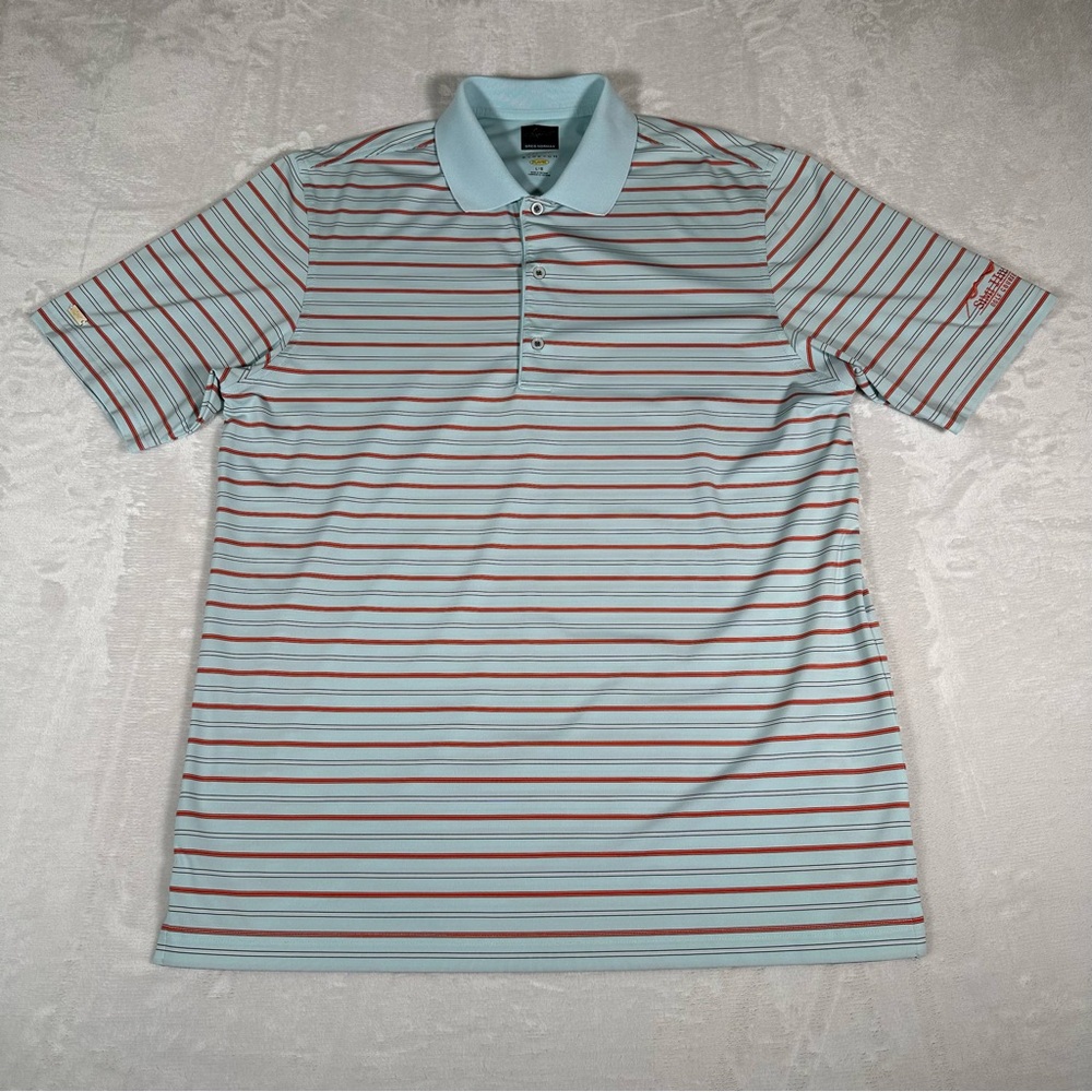 Greg Norman Polo Shirt Men Size L Stripe Short Sleeve Stretch Play Dry Golf ML75